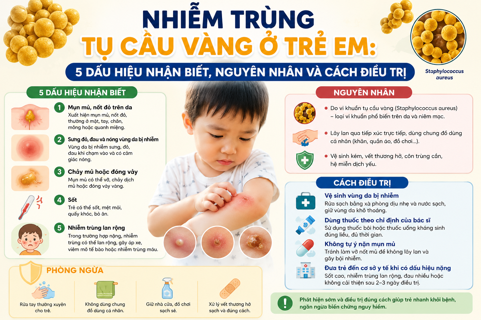 NHIỄM TRÙNG TỤ CẦU VÀNG Ở TRẺ EM: 5 DẤU HIỆU NHẬN BIẾT, NGUYÊN NHÂN VÀ CÁCH ĐIỀU TRỊ